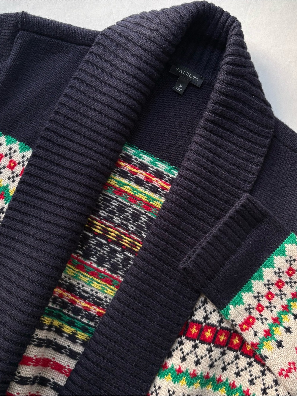 Talbots Fair Isle Shawl Collar Open Sweater Size Medium
